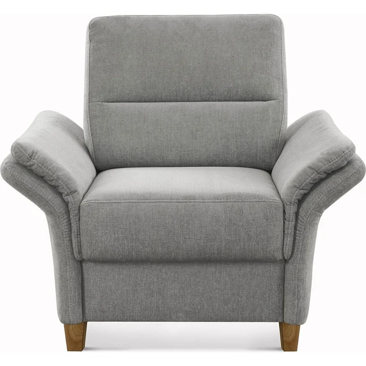 CAVADORE Sessel Wyk / Polstersessel im Landhausstil mit Federkern + Holzfüßen / passend zur Garnitur Wyk / 97 x 90 x 89 / Chenille, Hellgrau