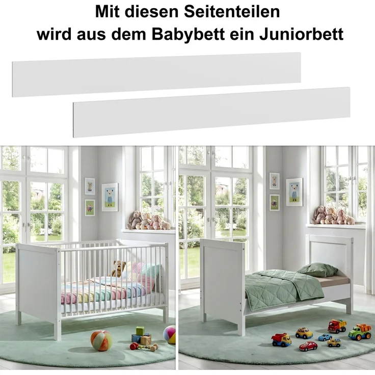 Babyzimmer-Set Zubehör: Seitenteile für Babybett zum Umbau als Juniorbett Weiß – Bild 2