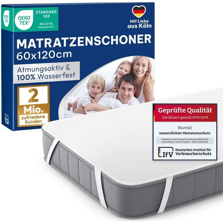Blumtal 2er Set Wasserdichter Matratzenschoner 60x120 - Oeko-Tex Zertifiziert, atmungsaktive Matratzenauflage, Matratzenschutz ohne Knistern