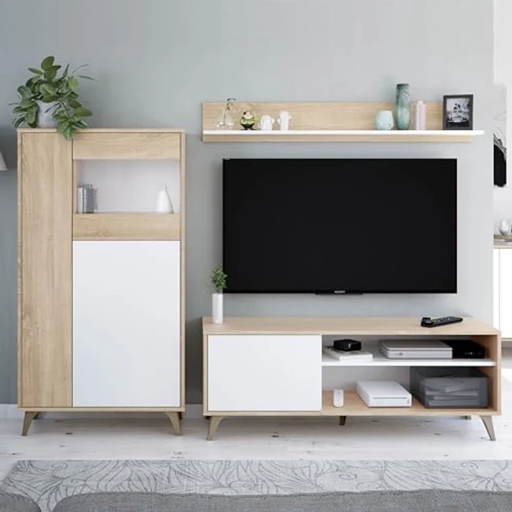 CaliCosy TV-Möbel mit 2 Nischen und 1 Tür mit seinem Wandregal Kikua Plus - L135 cm - Weiß – Bild 5