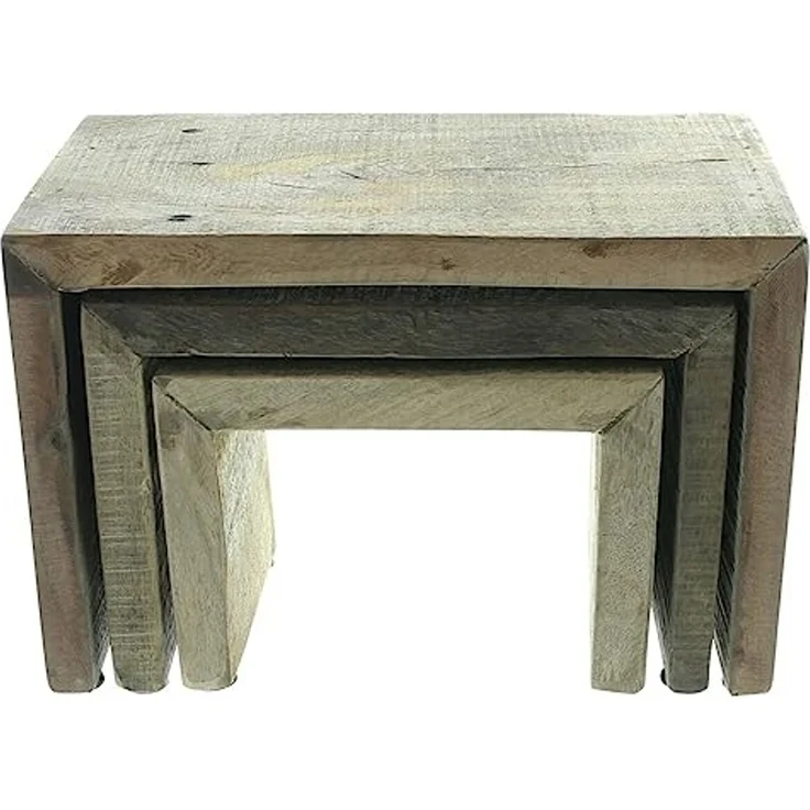 3x Dekobank "Rustikal" aus recyceltem Holz im Used Look, Blumenhocker, Blumenständer, Pflanzenständer – Bild 5