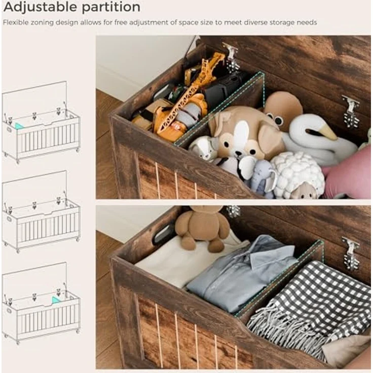 Mondeer Schuhbank, Sitzbank mit Stauraum, Truhenbank mit 4 Rollen und 2 Sicherheitsscharnieren, für Flur Schlafzimmer Wohnzimmer, 40 x 100 x 49 cm, Vintagebraun – Bild 5