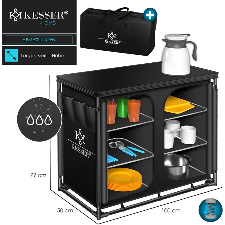 KESSER® Campingschrank, Campingküche mit Aluminiumgestell, inkl. Tragetasche , Kocherschrank für Camping , Campingmöbel , Outdoor Typ F6 (Schwarz) – Bild 7