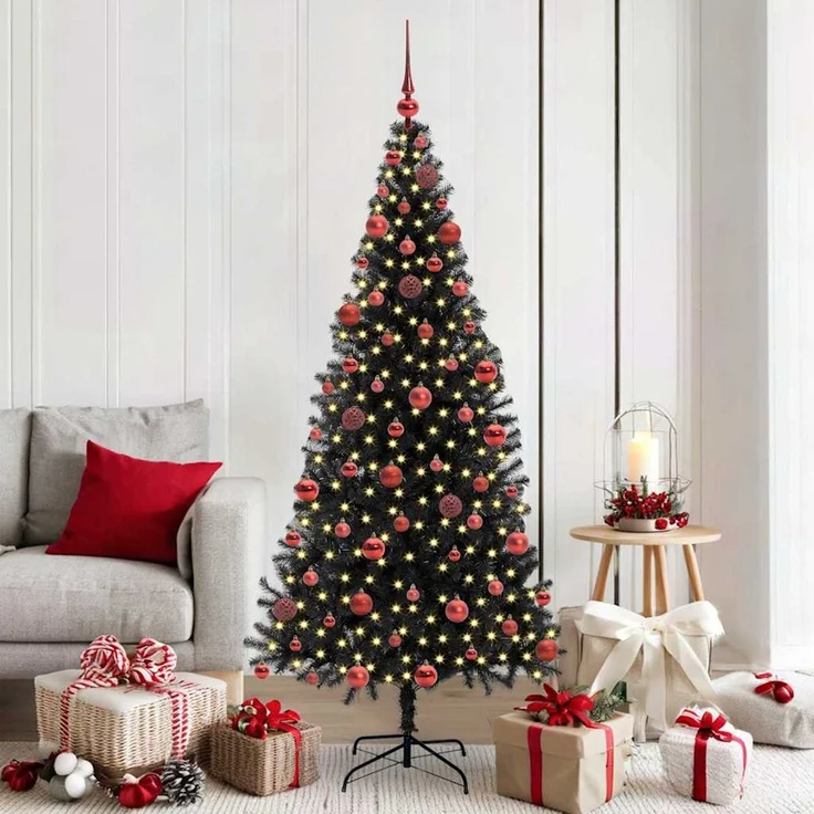 vidaXL Weihnachtsbaum mit LED-Beleuchtung Schwarz 180 cm PVC und Stahl 3396478 – Bild 1