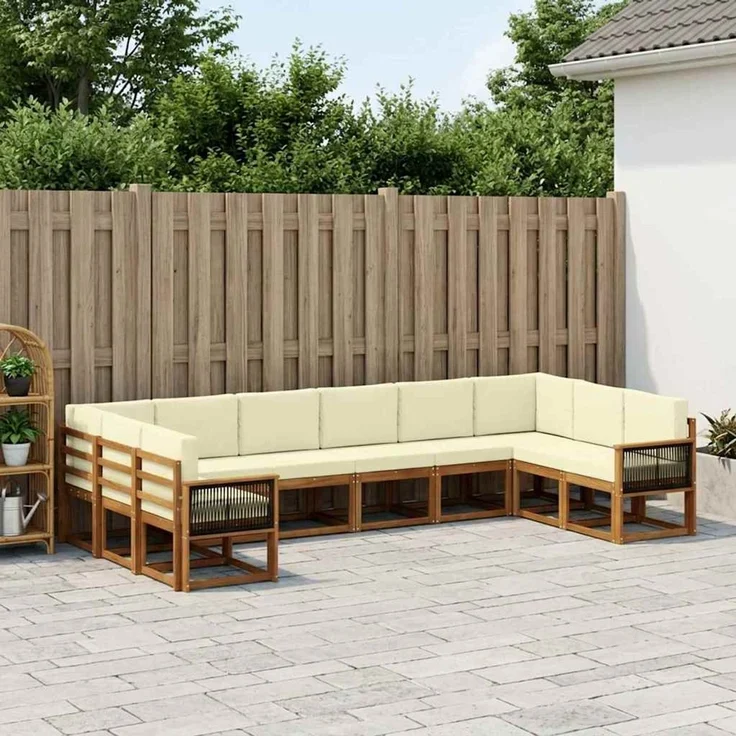vidaXL Outdoor-Sofagarnitur 10 stk. 10-Sitzer Natur und Creme 3385571 – Bild 1