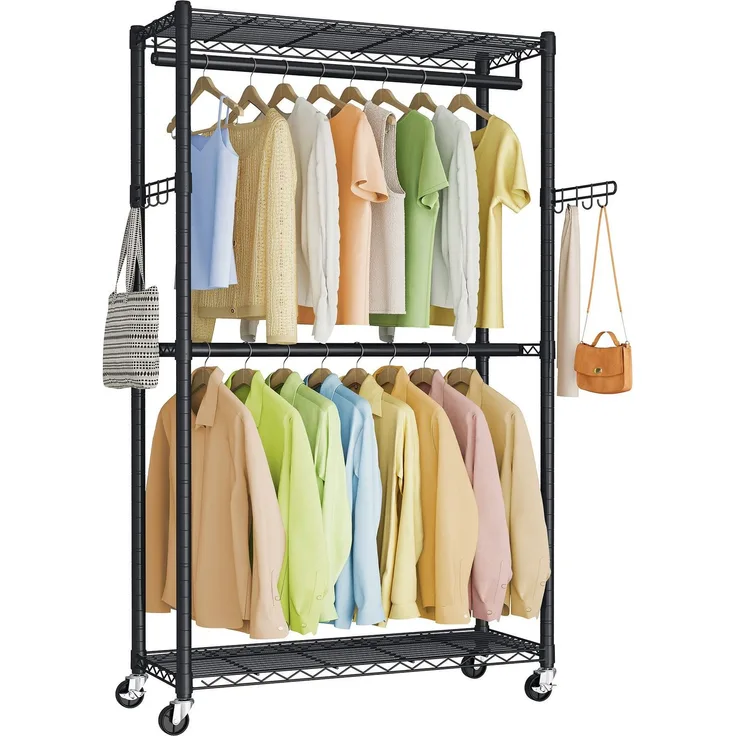 SONGMICS Mobiler Kleiderständer, Verstellbare Kleiderstange aus Metall, Offener Kleiderschrank, 90 x 40 x 199 cm, Schwarz