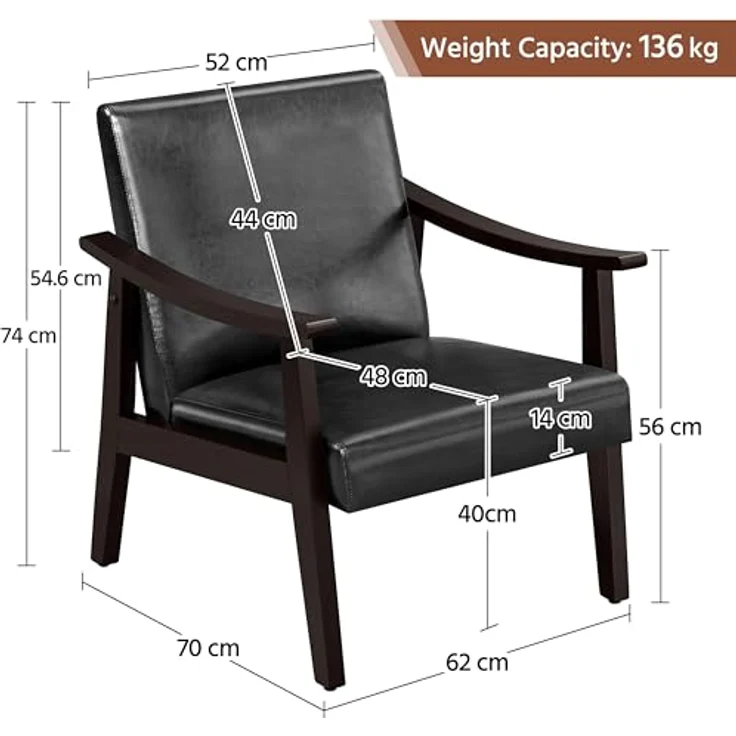 Yaheetech Relaxsessel Retro Loungesessel Polsterstuhl Fernsehsessel Lesesessel Einzelsofa bis 136 kg Belastbar für Wohnzimmer/Empfangsraum/Heimkino/Schlafzimmer Schwarz – Bild 4