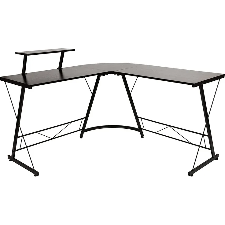 Flash Furniture L-förmiger 181,6 cm Computer, Heimbüro-Eckschreibtisch, Gaming-Schreibtisch, platzsparend, einfach zu montieren, Legierter Stahl, schwarz/schwarz, 1 Stück