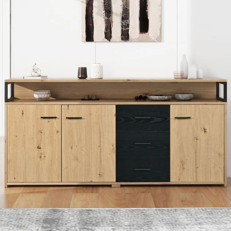 ZUBALIYA Küchenschrank 150x35x75,9 cm, aus Spanplatte, Schwarzbraun – Bild 1