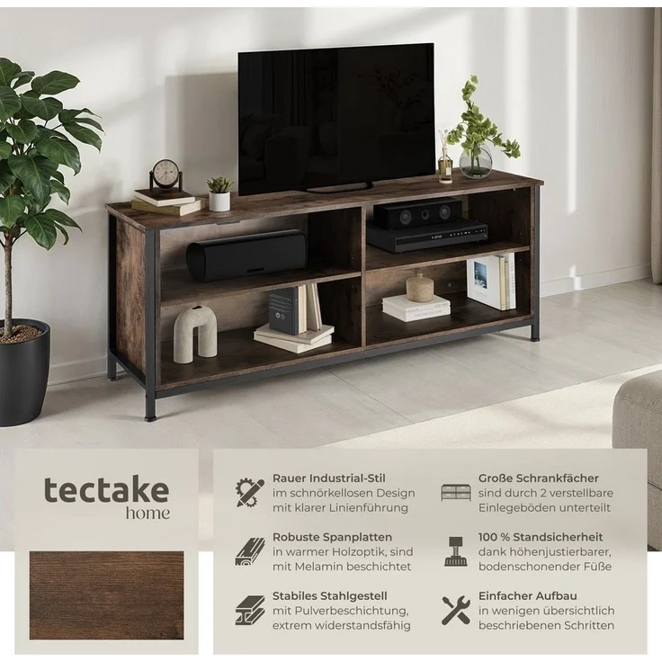 tectake Lowboard Sideboard (TV-Regal, Montagematerial, Montageanleitung), Industrial Style – Bild 1