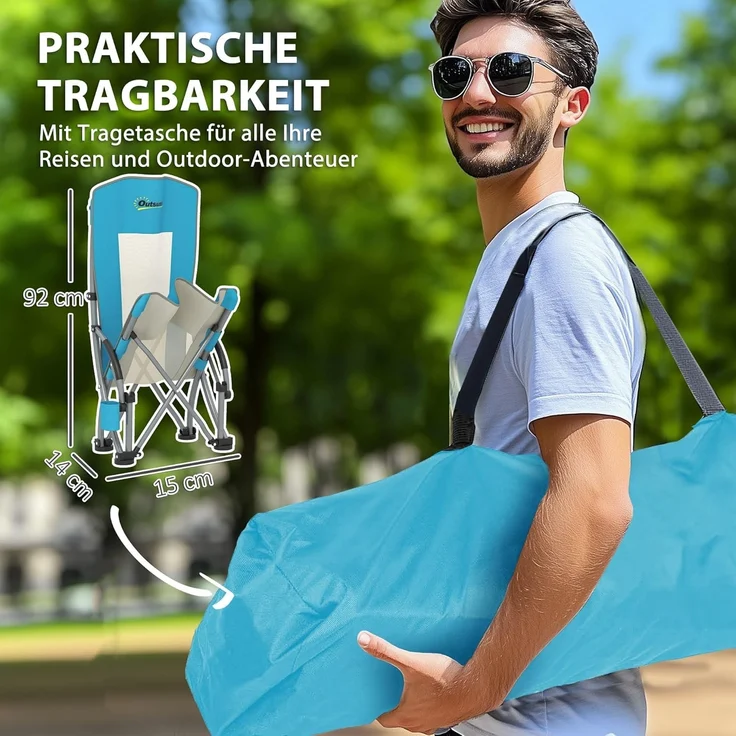 Outsunny Campingstuhl klappbar, mit Getränkehalter, Netzrückenlehne, Tragetasche (2er Set Campingstühle, 2 St), bis 120 kg Gartenstuhl für Garten Strand – Bild 4