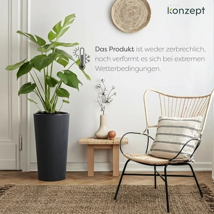 KONZEPT Blumentopf mit Einsatz Hoch 75cm für Außenbereich, wetterfest, mit Rillenstruktur, Modernes Design, UV-beständig, Vielseitigkeit, bruchfest – Bild 7