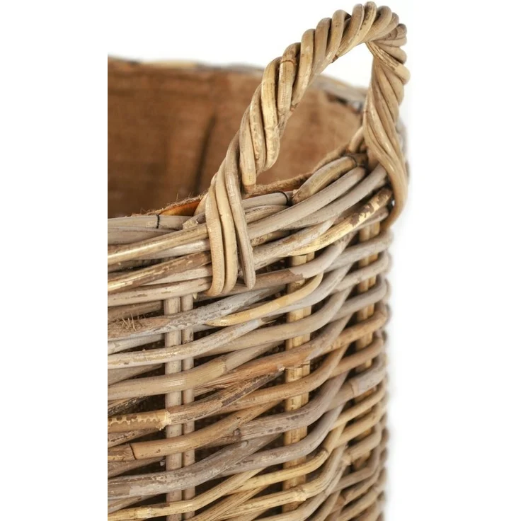 Kobolo Kaminholzkorb Holzkorb rund aus grauem Rattan mit Leinenstoff – Bild 2