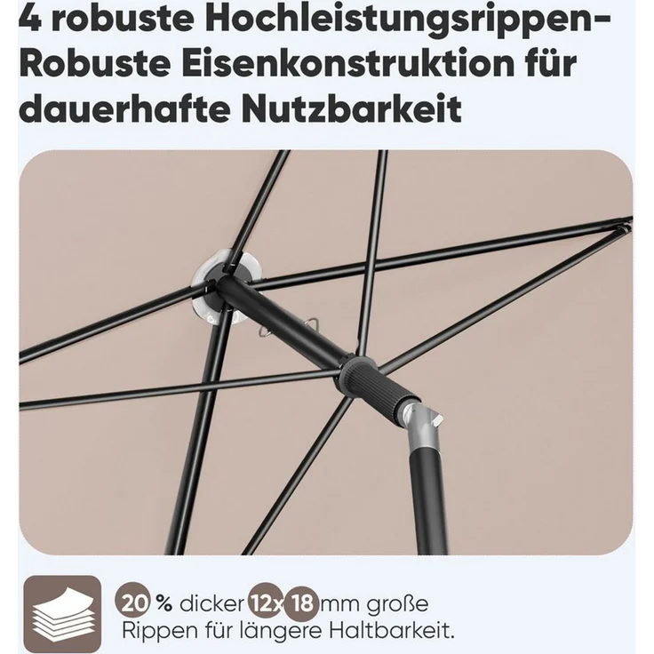 Sekey Sonnenschirm 200 x 125 cm Balkonschirm Rechteckig Sonnenschirm mit Schutzhülle, LxB: 200x125 cm, Abknickbar, Sonnenschutz UV50+, Marktschirm für Terrasse, Garten – Bild 3