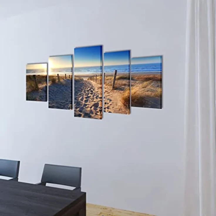 vidaXL 5tlg. Leinwand Bild Kunstdruck Set Sandstrand 200x100 cm, wasserdicht und leicht zu reinigen – Bild 3