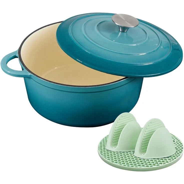 Zedelmaier Bräter Gusseisen Topf 22/24/26/28cm Incl. Silikon Topflappen Topfuntersetzer, (Set, 1 Pot mit 1 lid, 2 Ofenhandschuhe, 1 Topfuntersetzer), Backofengeeignet Induktionsgeeignet Zum Braten, Schmoren, Kochen – Bild 1