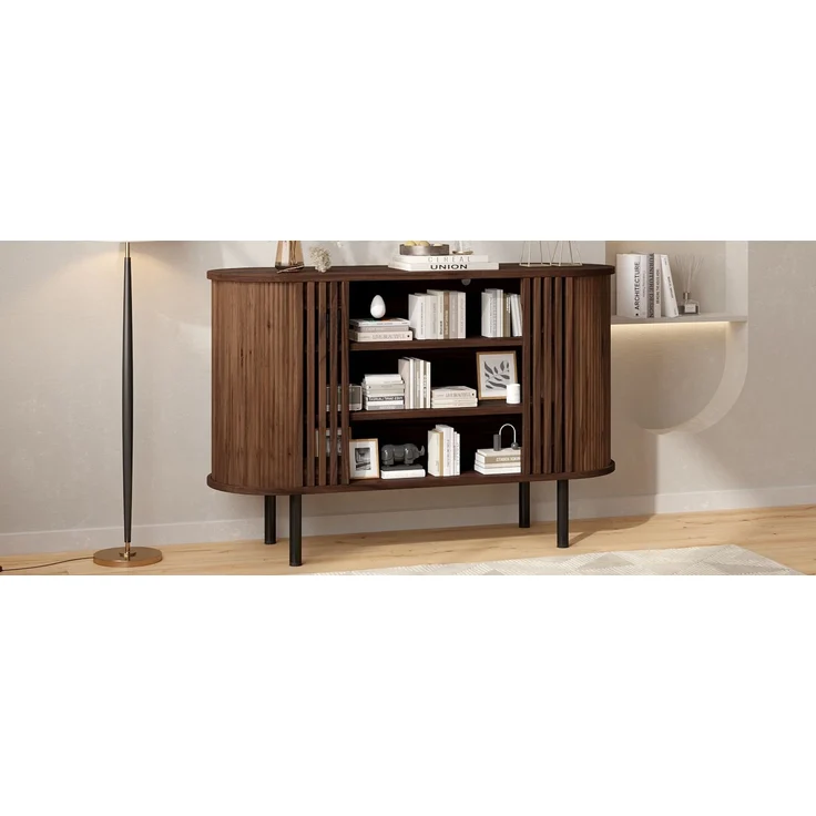 ZUBALIYA Sideboard 120x40x80 cm, aus MDF / Spanplatte, Walnuss – Bild 15
