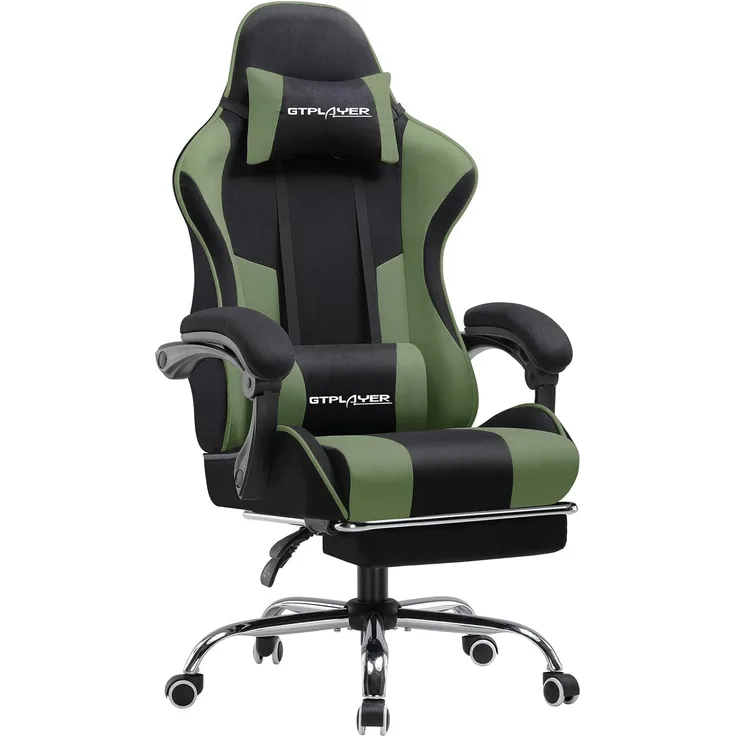 GTPLAYER Gaming-Stuhl Bürostuhl mit Massagefunktion, Fußstütze, Kopfstütze (Packung), Ergonomischer Gamer Stuhl Maximale Belastung 150 kg, 360° drehbar