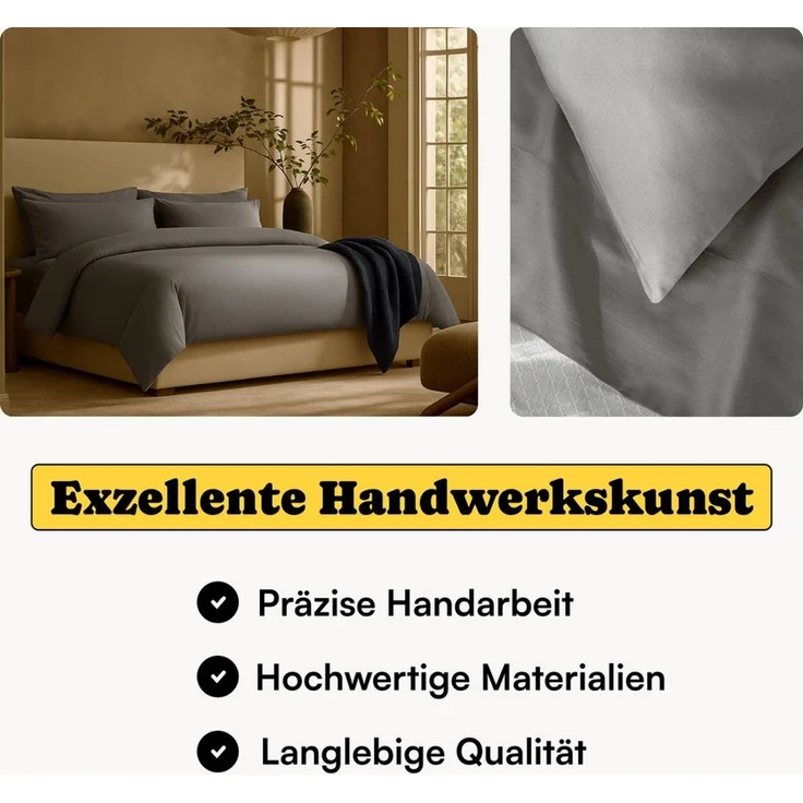 Seralino Bettwäsche Mako Satin Bettwäsche (100% Bio Baumwolle) mit Kissenbezug, 3 teilig, Fairtrade/ GOTS zertifiziert, uni Bettwäsche Set mit Reißverschluss – Bild 2