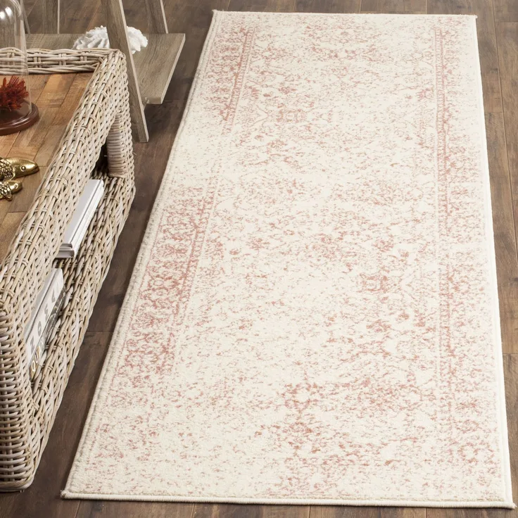 Safavieh Läufer 76x183 cm - Adirondack Collection - Transitional Design, Elfenbein & Rosa, Pflegeleichte Synthetikmischung, Ideal für Wohnzimmer, Schlafzimmer, Büro