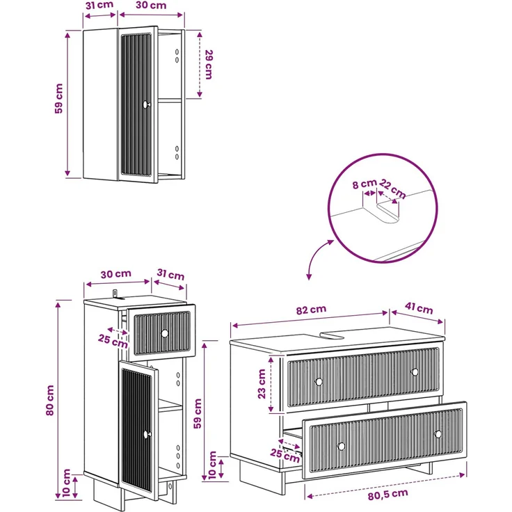 vidaXL 3-teiliges Badezimmer-Schranksystem EDE Altholz Holzwerkstoff 3417745 – Bild 8