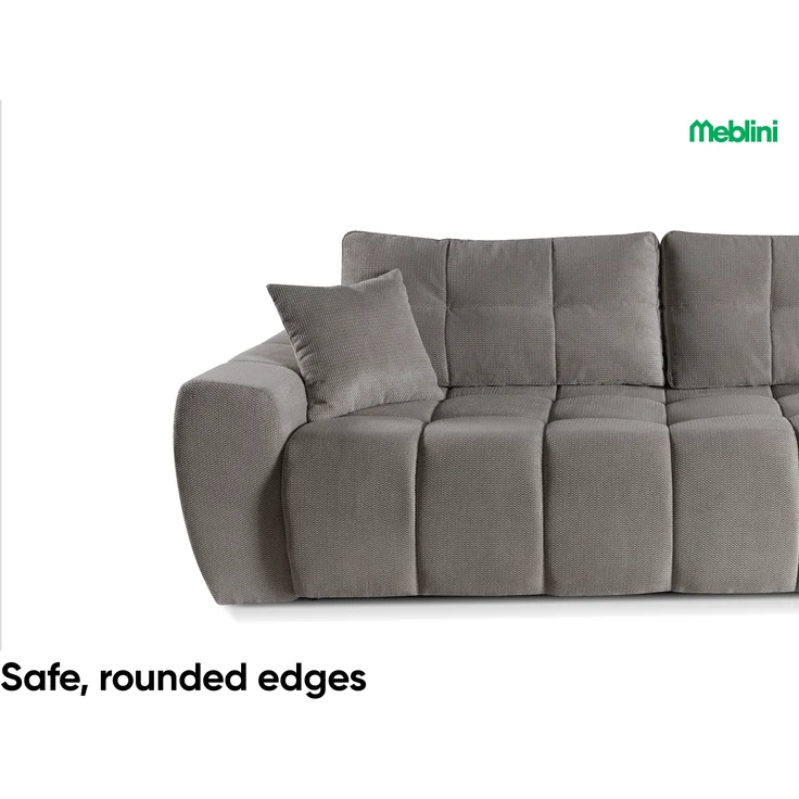 MEBLINI Sofa mit Schlaffunktion – FUTU – 263x105x93cm – Grau Plüsch – Schlafcouch Ausziehbar - Schlafsofa mit Bettkasten - Sofabett - Couch mit Schlaffunktion – Klappsofa – Bild 3