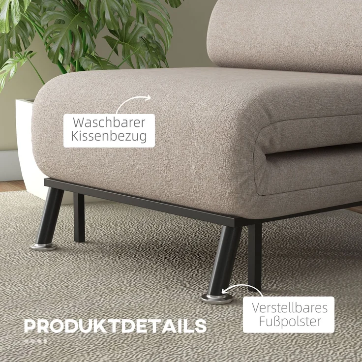 HOMCOM Schlafsessel, Leinenimitat(100% Polyester), Beige, 75L x 70B x 75H cm – Bild 7
