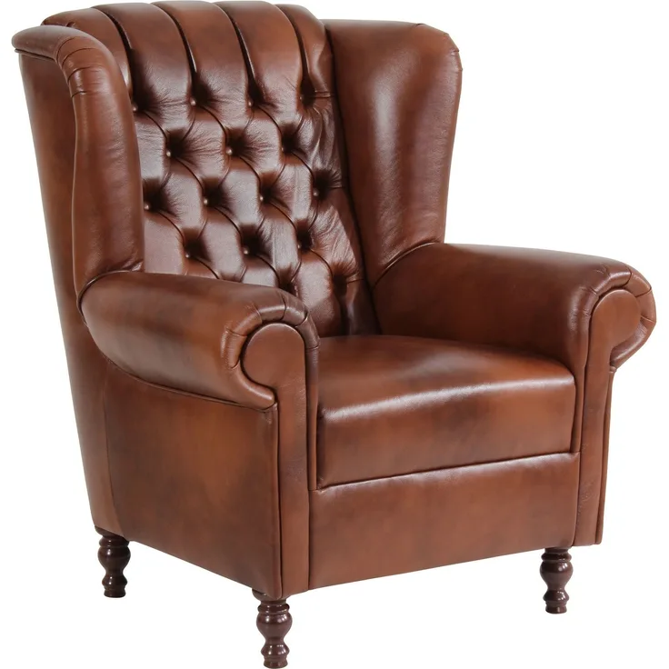 Ohrenbackensessel Katreen Bezug Wischleder Buche nussbaum dunkel / braun 22784