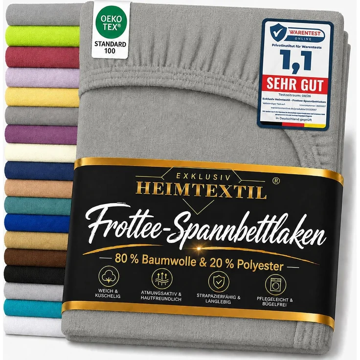 EXKLUSIV HEIMTEXTIL Frottee Spannbettlaken 180 - 200 x 200 cm Grau – Bild 1