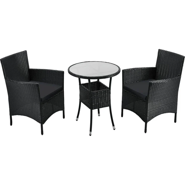 Juskys 'Bayamo' Balkon-Set für 2 Personen – Tisch, 2 Stühle mit Auflage, Polyrattan schwarz / grau – Bild 1