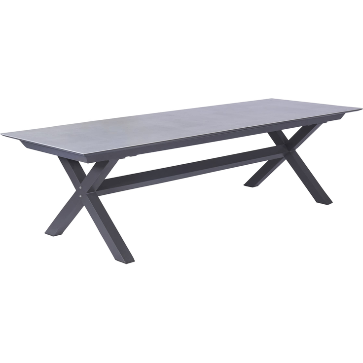 VANCOUVER Ausziehtisch 100x280, Platte in Glaskeramik Beton Optik, X-Fuß Alu anthrazit