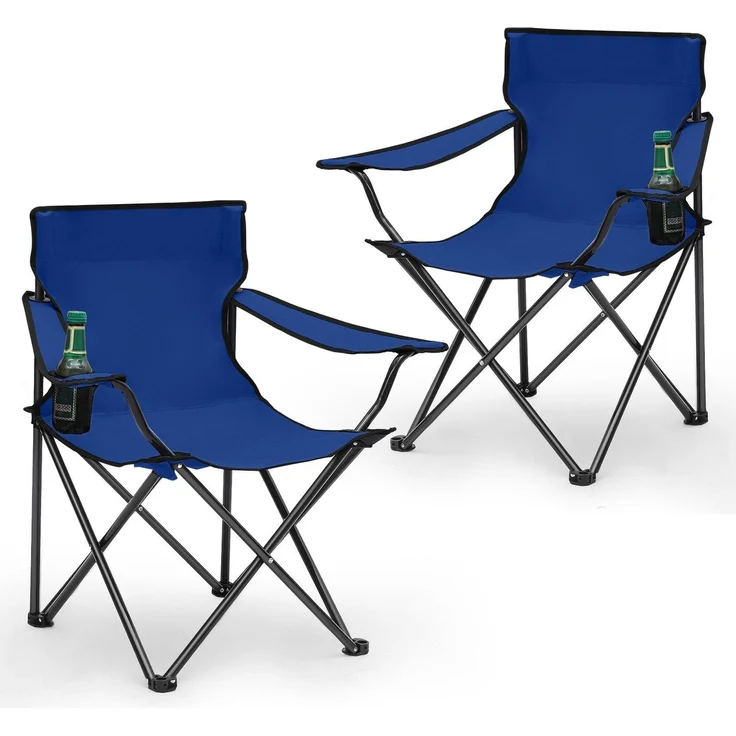 Sunula 2er Set Campingstuhl Faltbar Anglerstuhl Ultraleicht Faltstuhl mit Armlehnen, mit Getränkehalter, mit Tragetasche, bis max. 100 kg, Blau – Bild 2