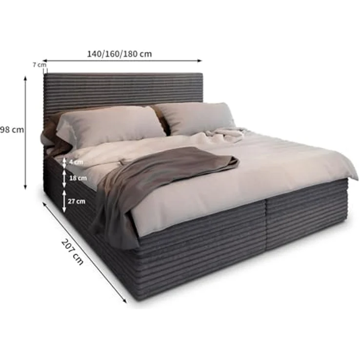 Masseno Boxspringbett PISA 160x200 cm, Komplett-Set mit Bonell Matratze, Topper und Bettkästen, creme, TILIA 03 – Bild 4