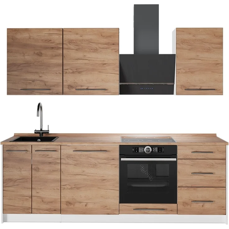Küchenzeile Fame-Line Goldkraft Eiche/Weiß 230 cm, AP Eiche Vicco – Bild 1