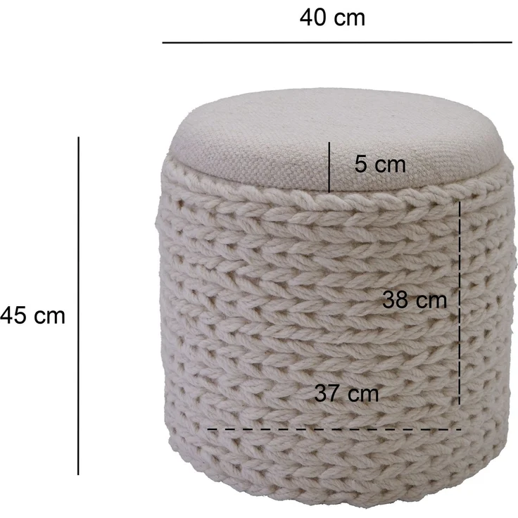 Sitzhocker Boho Stil Stauraum Wolle rund 40x40x45 cm abnehmbarer Deckel Creme Weiß – Bild 3