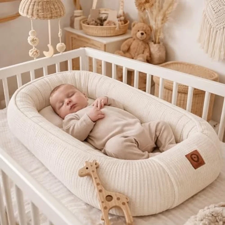 Babynestchen Neugeborene – Babynest aus Waffelpique Baumwolle – Nestchen Baby für Babybett & Kinderbett – Babykokon Tragbar – OEKO-TEX zertifiziert – Zubehör Babybett - Beige Waffelpique – Bild 2