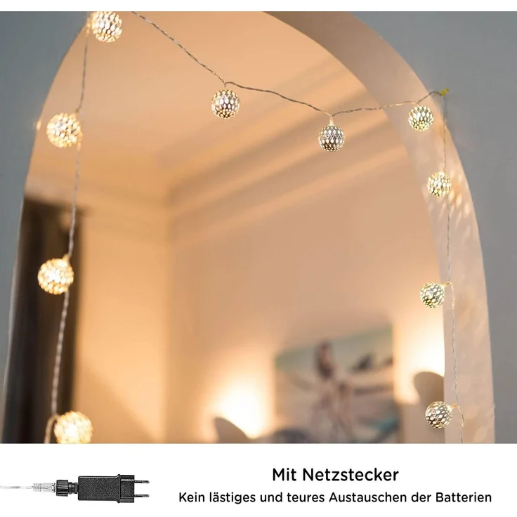 COZY HOME LED-Lichterkette Marokkanische Batterie und Stecker -, 20 LEDs I Timer-Funktion I Warmweiß I Lichterkette Innen – Bild 3