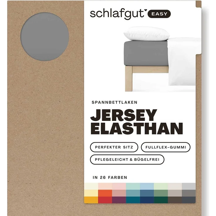 Schlafgut 'Easy' Spannbettlaken, MADE IN GREEN by OEKO-TEX®, Gummizug: rundum, Jersey Elasthan, Grey Mid, L 140x200cm - 160x220cm – Bild 1