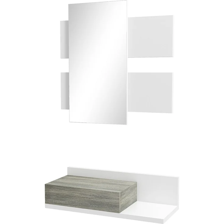 2-in-1-Eingangsschrank mit Wandspiegel 75 x 3, 75.0×3.5×75.0cm, Weiß, MELAYR – Bild 2