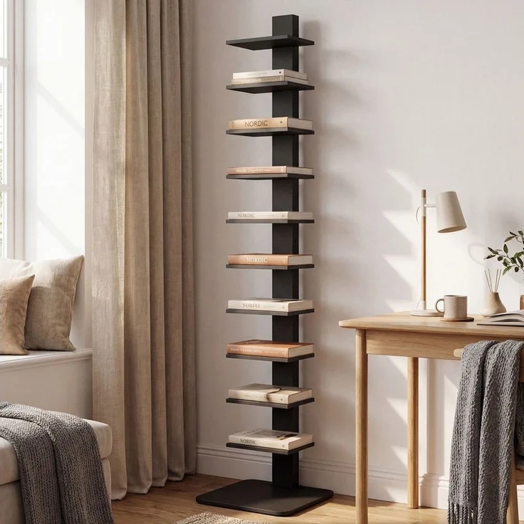 MC Star Bücherregal Modernes, 11-stöckiges Hochregal im Industrial-Stil, platzsparend, 34,5 x 41,5 x 163,5 cm, Schwarz – Bild 3