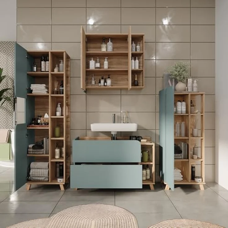 Vichy Badmöbelset Karen, Sonoma/Blau, 4 Teile mit modernem Design und geräumigem Stauraum – Bild 7