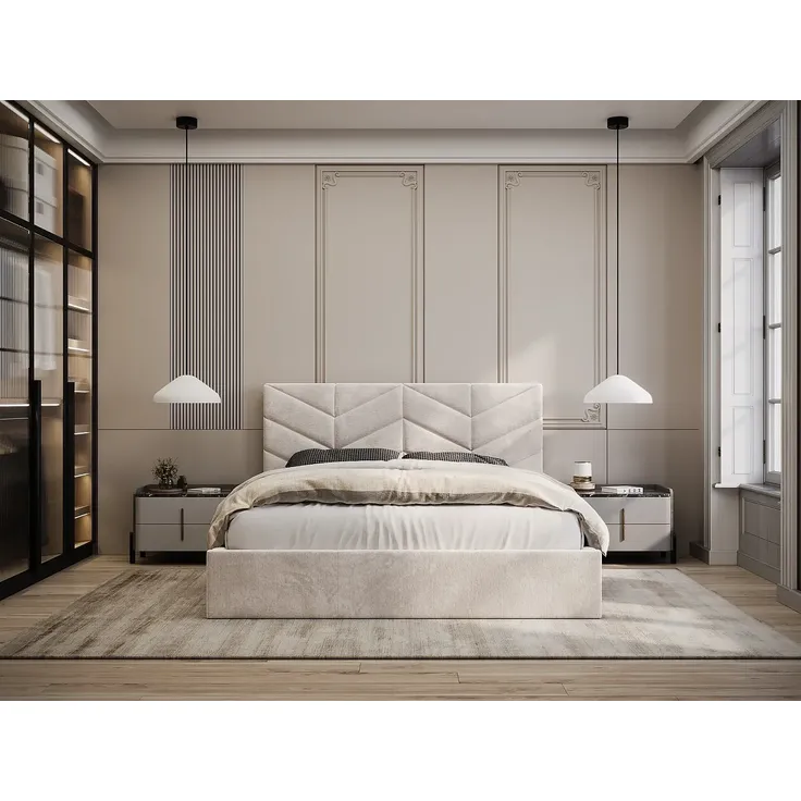 Vente-unique - JUSTANI Bett Stoff Beige - B 213 cm x H 106 cm x L 210 cm