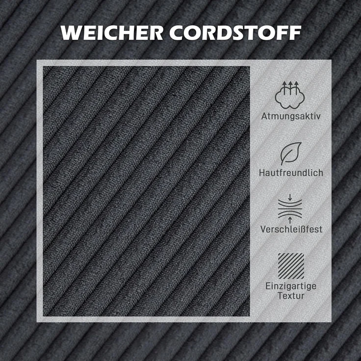 HOMCOM Ecksofa Sofa mit Chaiselongue Cord-Optik Hochdichtem Schaumstoff, bis 400 kg, L Form Couch 1 Teile, für Wohnzimmer, Schlafzimmer, 214 x 134 x 84 cm Dunkelgrau – Bild 6