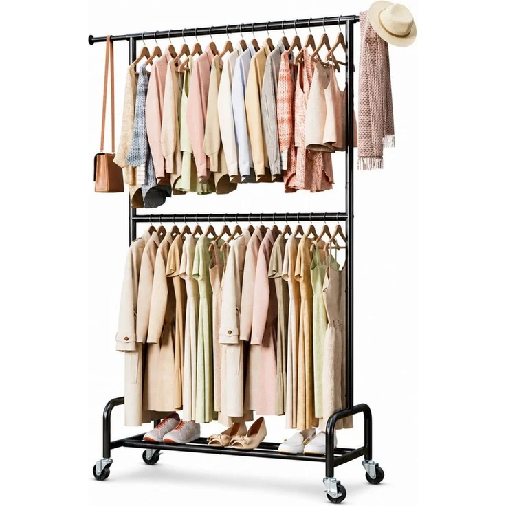 Yorbay Kleiderständer Schwerlast Garderobenständer auf Rollen,bis 210 kg Belastbar, (110/150*48*198cm), 110–150 cm verstellbar, 198 cm hoch, Doppel-Kleiderstange – Bild 1