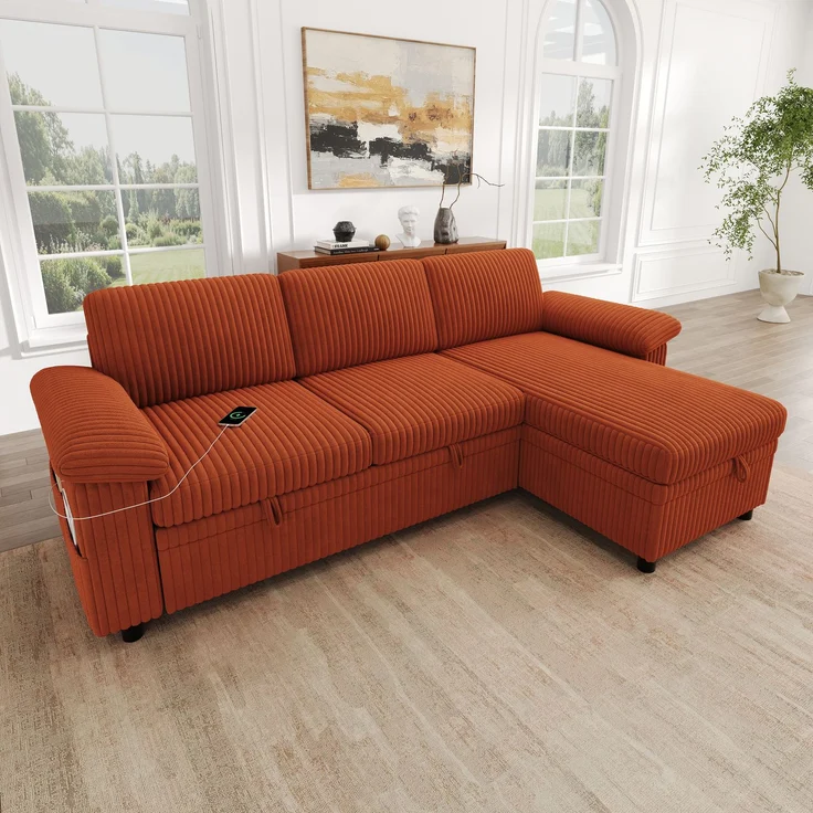 3-Sitzer L-förmiges Ecksofa 212 x 150 x 89 cm mit Schlaffunktion und Stauraum – Bild 1