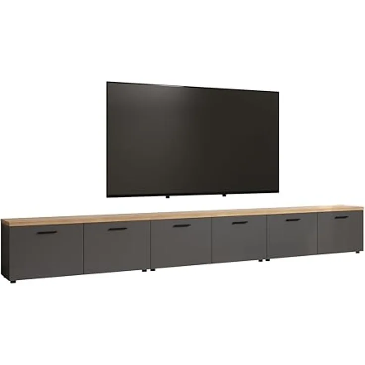 trendteam smart living - Baggio - TV-Schrank - Grau/Eiche - TV-Möbel mit 3 Lowboards - (B x H x T) 360 × 50 × 40 cm - Moderner Stil