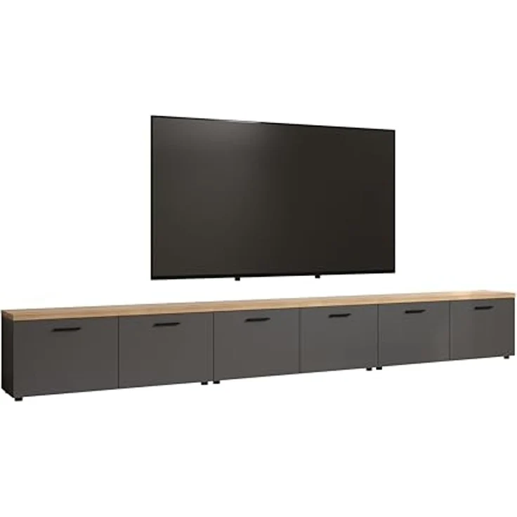 trendteam smart living - Baggio - TV-Schrank - Grau/Eiche - TV-Möbel mit 3 Lowboards - (B x H x T) 360 × 50 × 40 cm - Moderner Stil – Bild 1