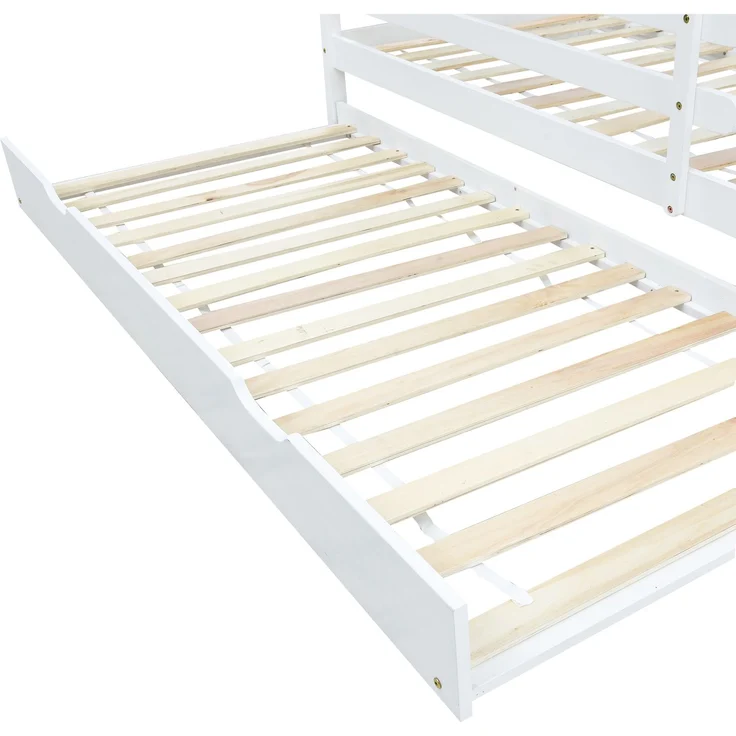 U-life Baumhausbett 90x200 cm, Kinderbett mit Ausziehbett 90x190 cm, Tagesbett und Einzelbett, mit vierseitigem Sicherheitsgeländer, Weiß & Natur – Bild 9