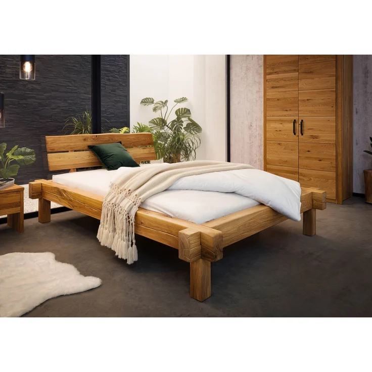 Balkenbett Wildeiche 160x200x85 natur geölt JANGALI #711 – Bild 8