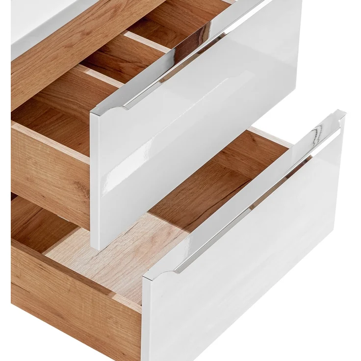 Waschtischunterschrank 61cm mit 2 Auszügen TOSKANA-56 in Hochglanz weiß mit Wotaneiche, B/H/T ca. 61/59,5/46 cm – Bild 3